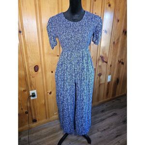 Molly Malloy Petite Women's Floral Smocked Wide Leg Romper Jumpsuit Blue Size 6